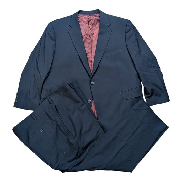 Giles & Jasper Men's 2PC Suit Set Modern Wool Stretch Size 50S 45x28 Navy Blue